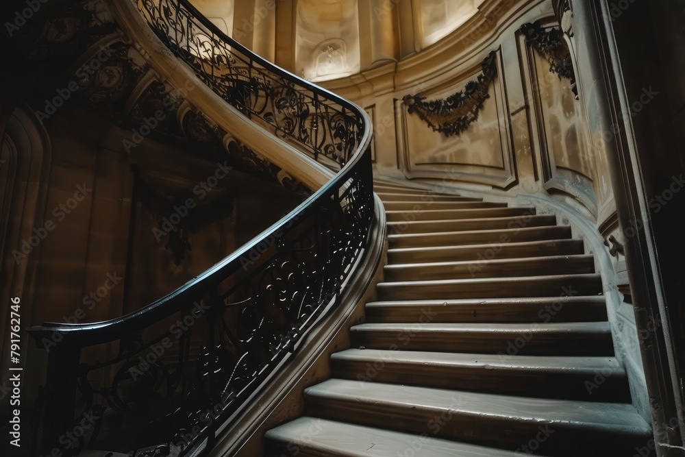 Obraz premium Vertical low angle shot of a staircase inside a beautiful historic building