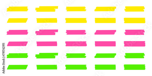 Highlight marker lines. Marker color strokes. Hand drawn marker strokes. Text marker stripes. Text highlights and underlining. Brush lines.