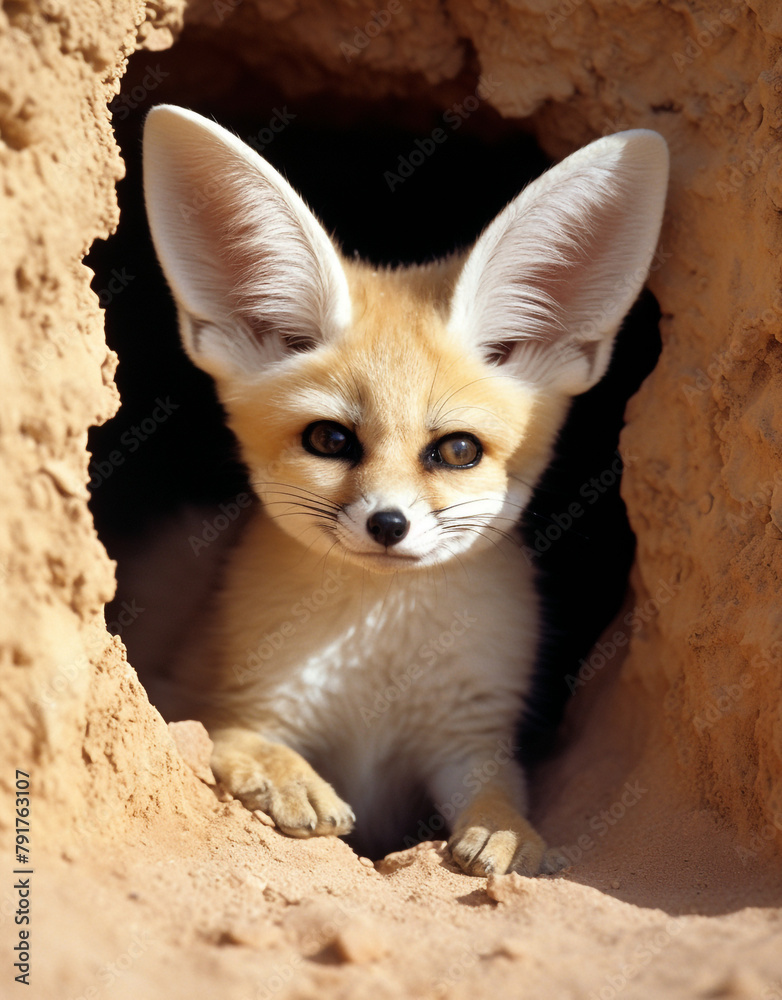 wildlife, fennec fox, reallife animals, sand desert сreated with Generative Ai