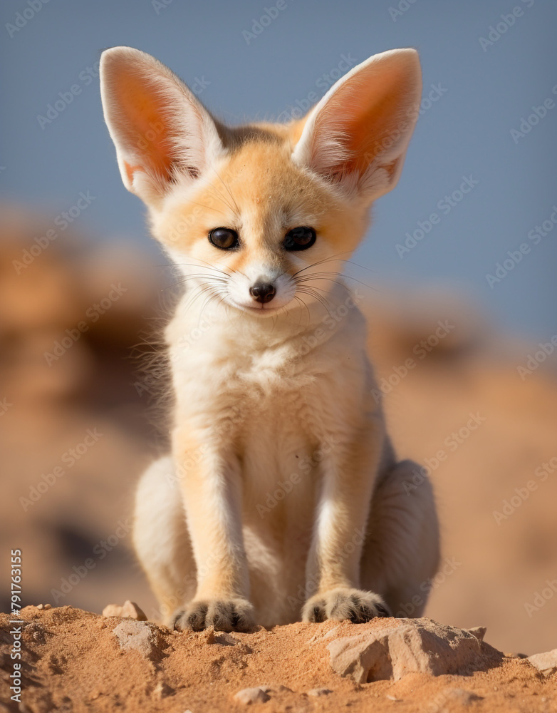 wildlife, fennec fox, reallife animals, sand desert сreated with Generative Ai