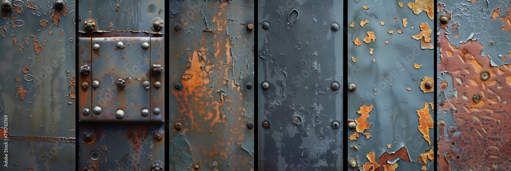 Background of rusty metal plate with peeling paint