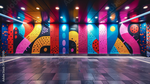 Tunnel with bright graffiti art on the walls. © puhimec