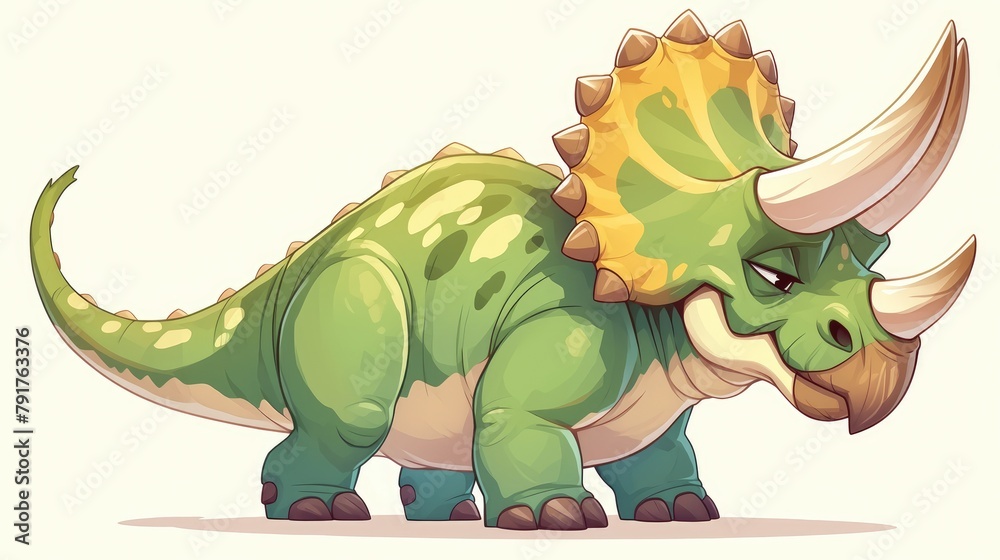 Obraz premium Illustration of a charming triceratops against a white backdrop in a cartoon style 2d design