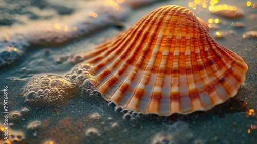 close up of a seashell on the beach