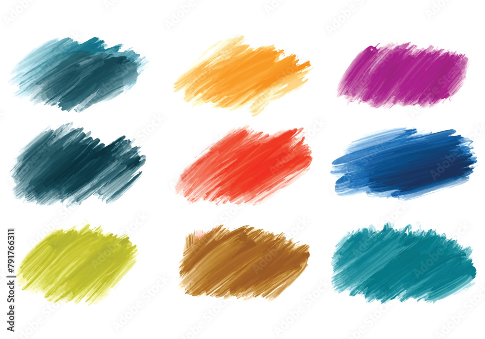 Ink paint colorful brush stroke splatter set design