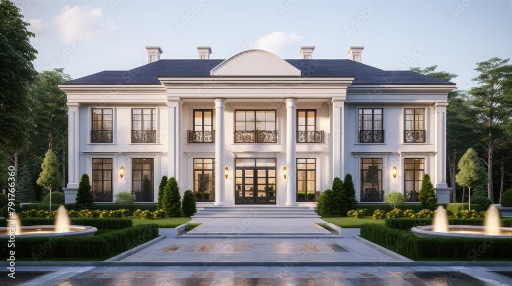 Fototapeta premium 3d rendering modern classic house with luxury design garden