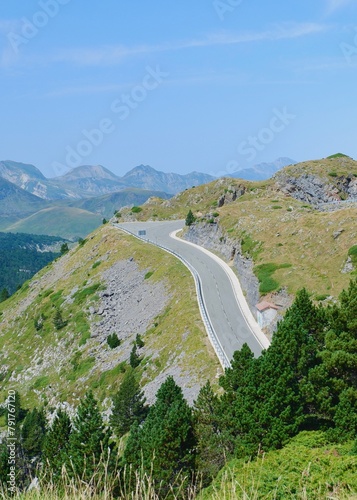 Aerial view on mountain road in French part of national park in Pyrenees, France