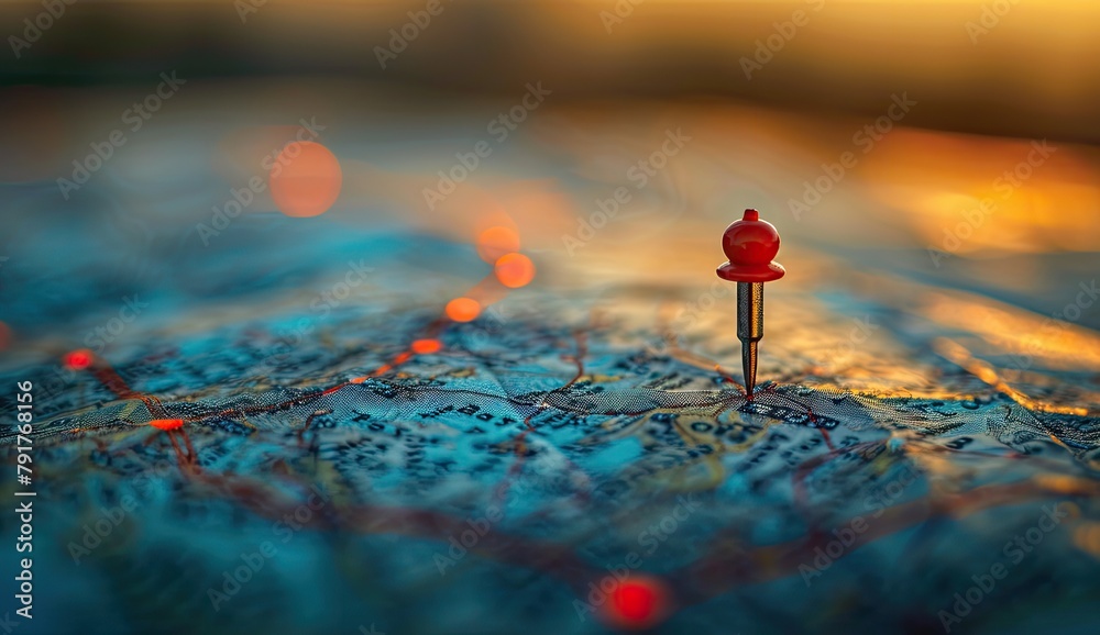 Red map marker and network lines over cityscape. Red map marker and network lines over cityscape.