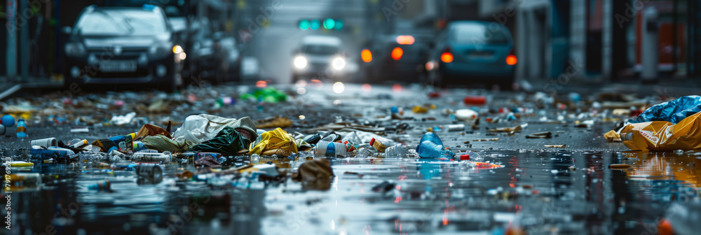 Obraz premium Garbage on the street. Garbage in the city. Environmental pollution
