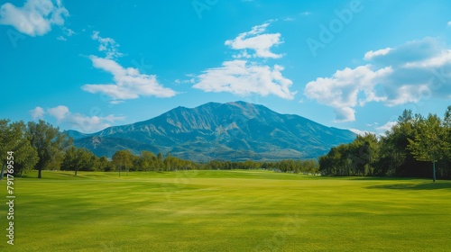 A Majestic Golf Course With Mountain Backdrop