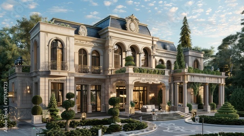 3D rendering of a brand-new  opulent residence