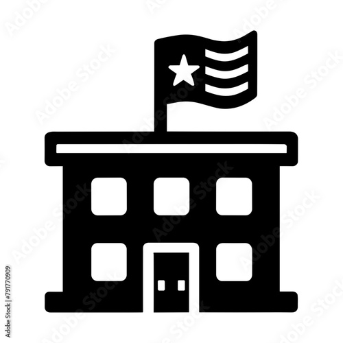 "Military Barrack Icon: Illustrates A Building That Serves As A Barracks In An Army Camp, Encapsulating The Essence Of Military Base Life In Vector Form."

