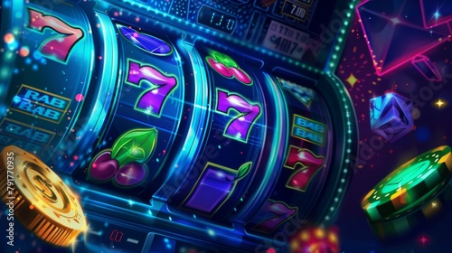 Slot machine wins the jackpot. Casino background