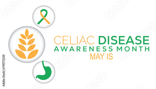 Celiac Disease Awareness Month observed every year in May. Template for background, banner, card, poster with text inscription.