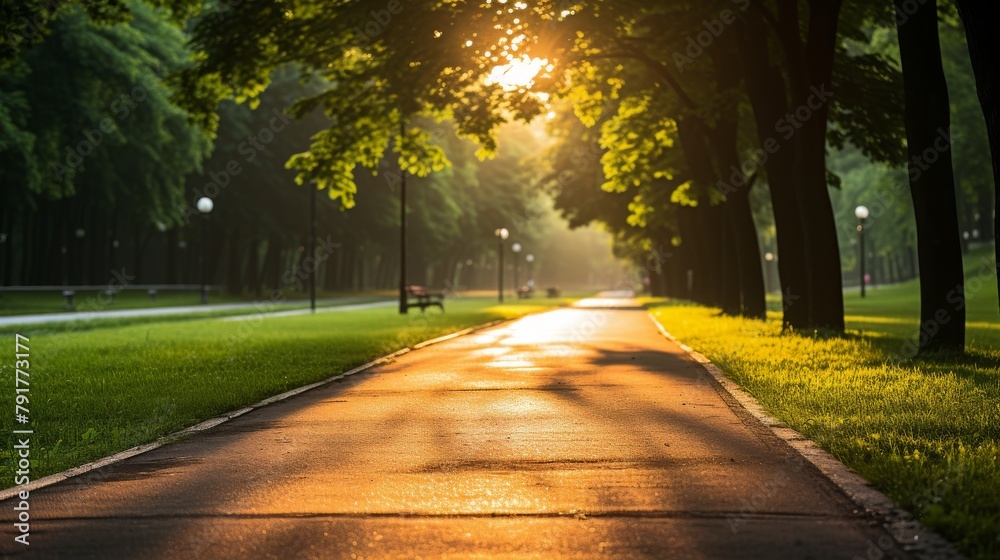 The sun shines through the trees in a park. The sun shines through the trees in a park.