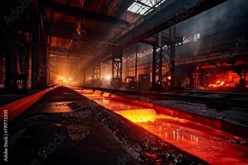 Blick in ein Stahlwerk - Stahlherstellung - Stahlindustrie - KI generiert photo