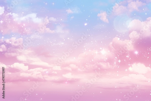 Background with sky and clouds, y2k style, blur and pink colors with glitter