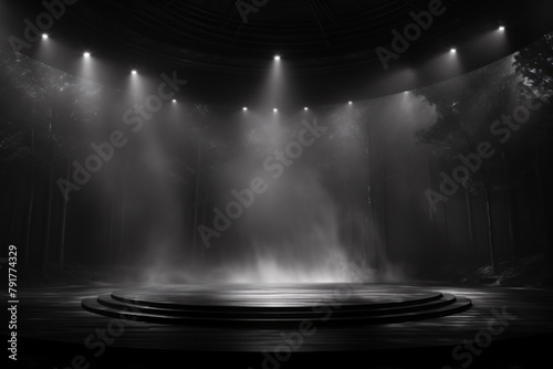 Artistic performances stage light background with spotlight illuminated the stage for contemporary dance. Empty stage with monochromatic colors and lighting design. Entertainment show. Generative AI.