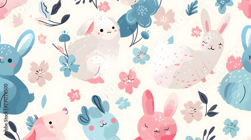 cute pattern with rabbits, illustration for kids