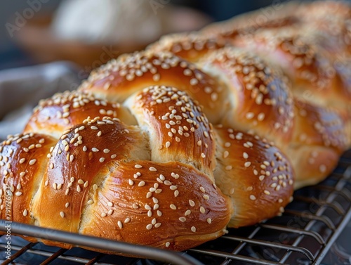 Traditional Challah Bread: Adorned with Sesame Seeds - Classic and Beloved - Close-up of Bread 