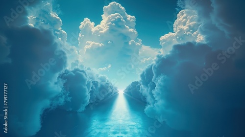 A photo of a long road through the clouds. photo
