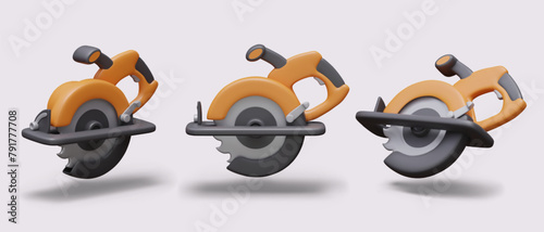 Circular hand held saw. Electric sawing tool. Electric instrument with round toothed disc