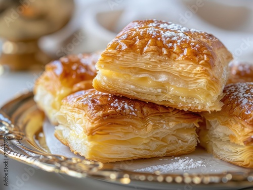 Turkish Pastry Perfection: ÅžÃ¶biyet with Sweetened Cream - Elegant Visuals - Soft Lighting - Close-up of ÅžÃ¶biyet  photo