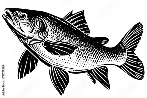 Vintage Fish Engraved Vector Logotype Sketch. Woodcut retro Tuna or Mackerel Ink Icon. photo