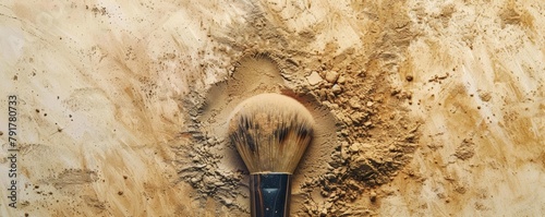 Makeup brush on a textured powder foundation background photo