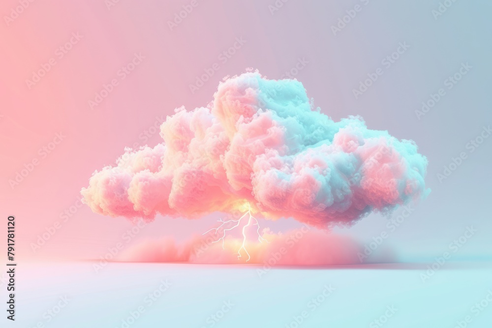 Fototapeta premium pink and blue pastel cartoon cloud with lightning