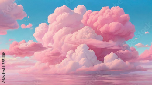 Pink sky background with white clouds.         