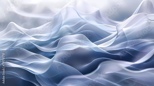 Large Abstract Wave Illustration in Blue Tones