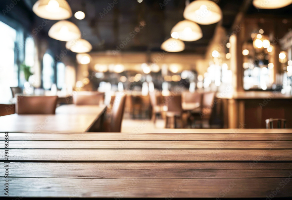 'tone vintage interior restaurant defocused blurry platform space table wooden empty eatery display background blur cafes people hot drink shop abstract blurred bar surface light bokeh dining'