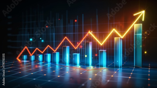 Soaring Stock Market Trends Depicted in Vibrant 3D Graph