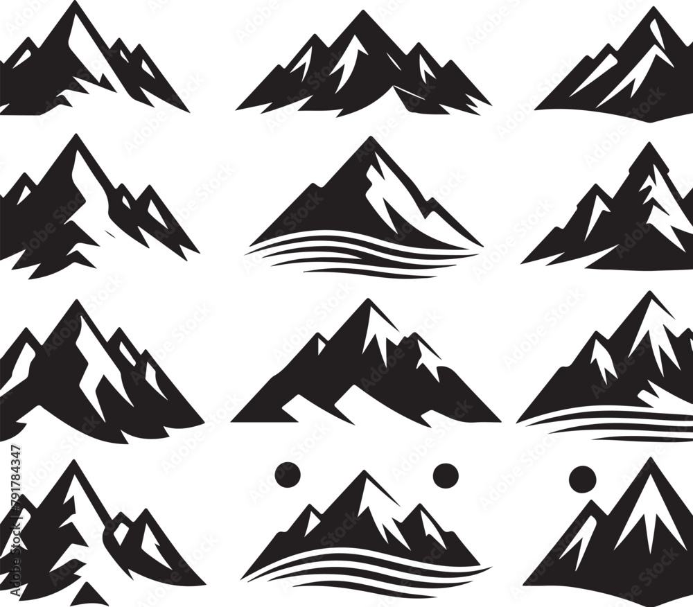 mountain silhouette icon vector set