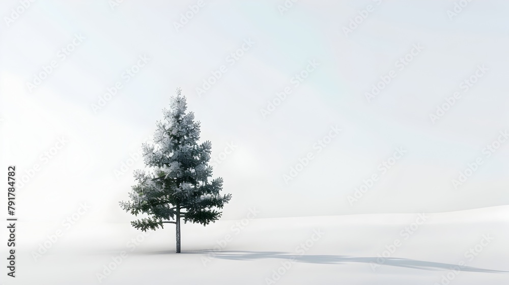 Minimalist 3D Rendering: Pure of a Stylized Pine Tree Model on a White Backdrop
