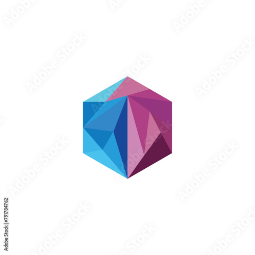 Simple 3D hexagon crystal vector logo symbol
