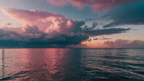 Pink sky background with white clouds.         