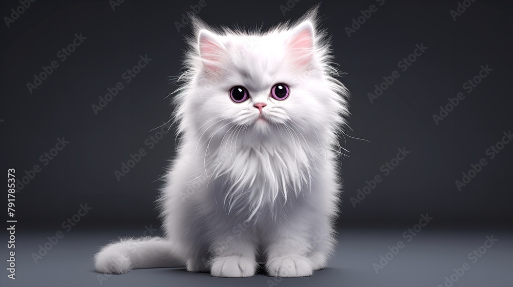 Portrait of Cute Fluffy Kitty Cat with Minimalist Background

