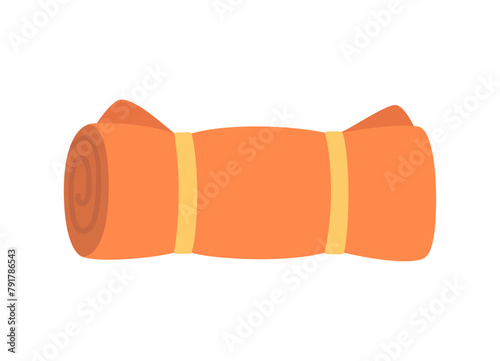 Rolled folded orange tourist mat. Flat vector illustration isolated on white background