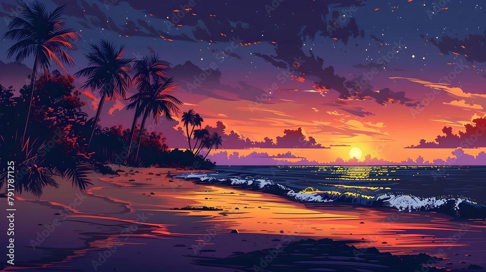 Tranquil Beach Sunset A Seamless D of a Peaceful Coast at Dusk Tranquil Beach Sunset A Seamless D of a Peaceful Coast at Dusk