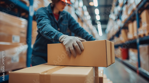 Trabajador con paquetes y cajas para distribuir.  photo