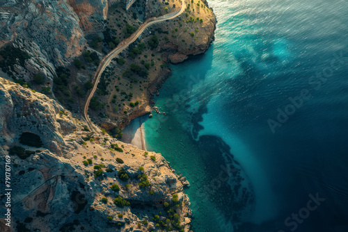 Top view aerial photo of an amazingly beautiful sea landscape. photo