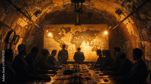 Clandestine meeting inside underground bunker photo