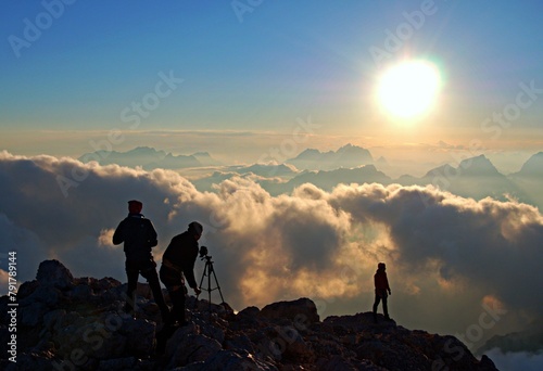photography, men taking photos at sunset on top of Triglav, Julian Alps, Slovenia