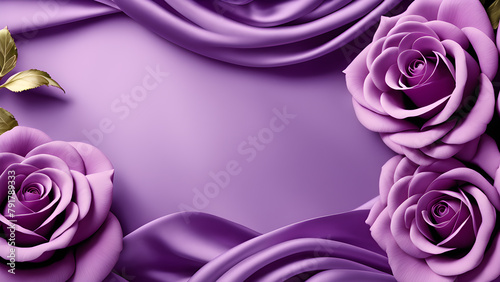  purple satin background with beautiful roses in the corner