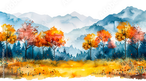 Paysage de montagne avec arbres oranges en automne