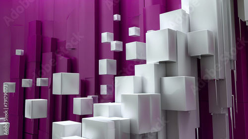 Ethereal Presence White Cubes Floating in Abstract Purple Hues
 photo