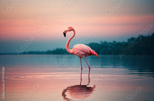 Flamingo Stand in the Aater with Beautiful Background