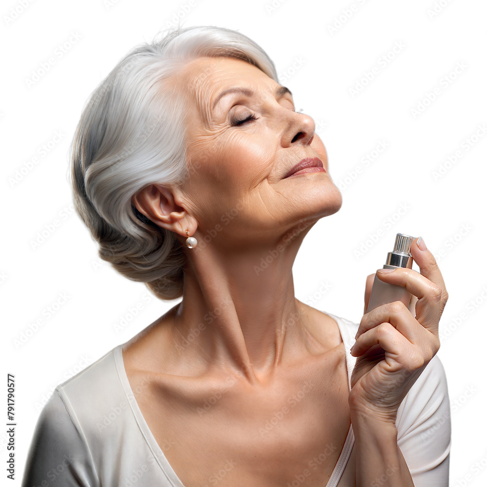Elegant senior woman enjoying a luxurious perfume Elegant senior woman enjoying a luxurious perfume